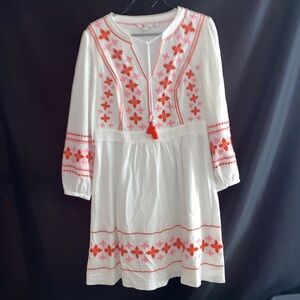 Boden size 10P 100%Cotton DressLined White and Pink Embroidered Fabric Tassel